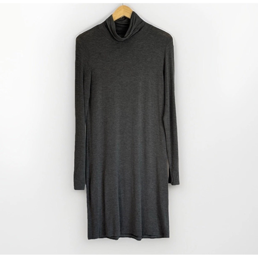 Majestic Paris Gray Superwashed Viscose Turtleneck Dress Large Quiet Luxury